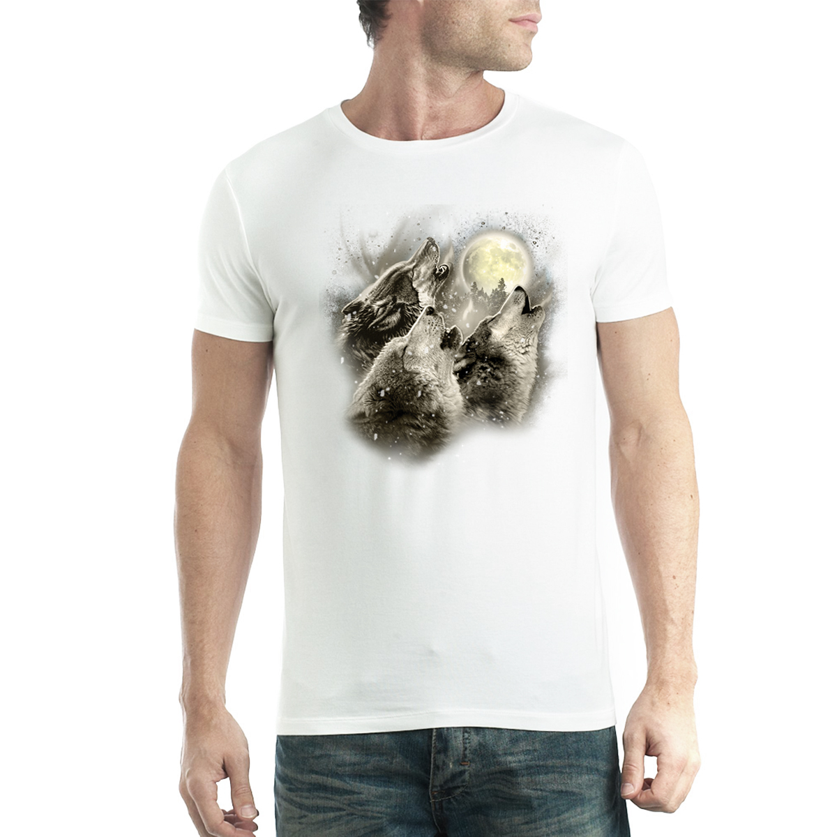 Hurlant loup pleine lune T-shirt homme XS-5XL
