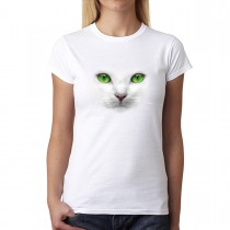 White Cat Green Eyes Women T-shirt XS-3XL New
