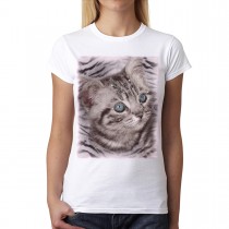 Kitten Blue Eyes Sweet Animals Women T-shirt S-3XL New