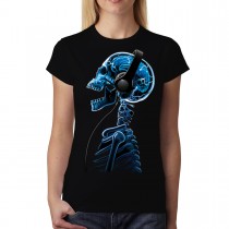 Skeleton Skull Headphones Music Women T-shirt S-3XL