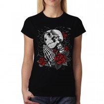 Skull Prayer Rose Women T-shirt M-3XL New