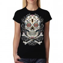 Floral Skull Women T-shirt S-3XL New