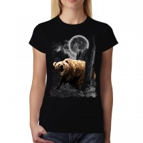 Brown Bear Hunting Full Moon Women T-shirt XS-3XL New