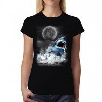 Shark Jumps Out Night Hunting Women T-shirt XS-3XL New
