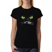 Black Cat Green Eyes Animals Women T-shirt XS-3XL New