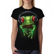Frog Rock Headphones Music Women T-shirt S-3XL New