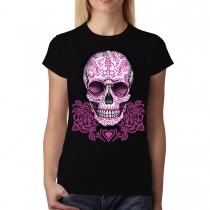 Pink Skull Heart Womens T-shirt S-3XL