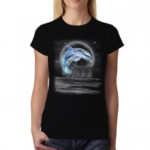 Dolphin Jumps Out Full Moon Women T-shirt XS-3XL New