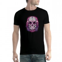 Pink Skull Violet Roses Mens T-shirt XS-5XL