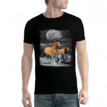 Brown Horses Ocean Moon Mens T-shirt XS-5XL