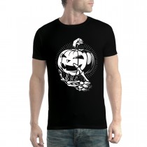 Jack-o'-Lantern Pumpkin Halloween Skeleton Hand Mens T-shirt XS-5XL