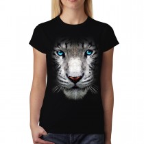 White Tiger Face Blue Eyes Animals Women T-shirt S-3XL New