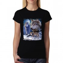 Wolves Winter Moon Womens T-shirt XS-3XL