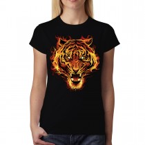 Tiger Fire Flames Womens T-shirt XS-3XL