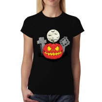 Halloween Pumpkin Cemetery Moon Grave Womens T-shirt XS-3XL