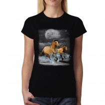 Brown Horses Ocean Moon Womens T-shirt XS-3XL
