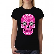 Pink Sugar Skull Death Womens T-shirt XS-3XL