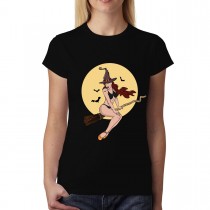 Witch Bikini Broom Bats Womens T-shirt XS-3XL
