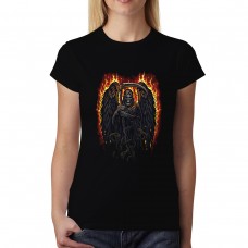 Grim Reaper Fire Scythe Snakes Womens T-shirt XS-3XL