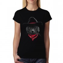 Cowboy Cat Hat Womens T-shirt XS-3XL