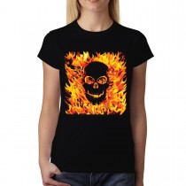 Fire Skull Hell Flames Womens T-shirt S-3XL