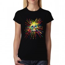 Painted Skull Splatter Rainbow Womens T-shirt XS-3XL