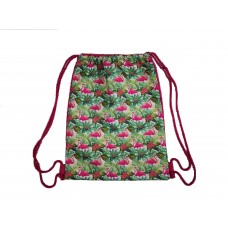 Handmade Drawstring Backpack Waterproof Bag Sport Travel Hiking Flamingo