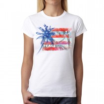 Peace Palm America Flag USA Women T-shirt XS-3XL New