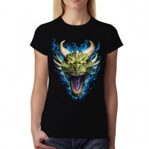 Green Dragon Face Flames Women T-shirt S-3XL