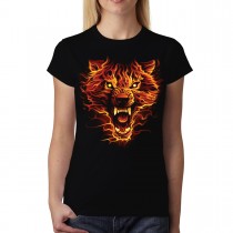 Flaming Wolf Scary Women T-shirt M-3XL New