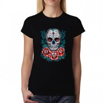 Skull Roses Cross Womens T-shirt XS-3XL