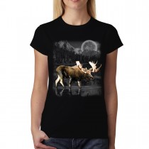 Moose Antlers Lake Hunt Womens T-shirt XS-3XL