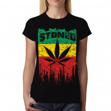 Rasta Flag Stoned Leaf Women T-shirt M-3XL