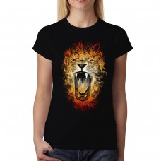 Lion Flames Inferno King Womens T-shirt XS-3XL