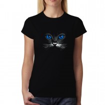 Blue Eyes Black Cat Animals Women T-shirt XS-3XL New