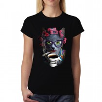 Cat Lady Coffee Smoking Womens T-shirt XS-3XL
