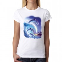 Dolphins Wave Womens T-shirt XS-3XL