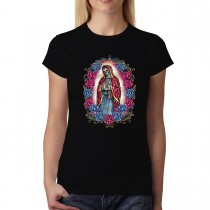 Dead Virgin Mary Roses Cross Womens T-shirt XS-3XL