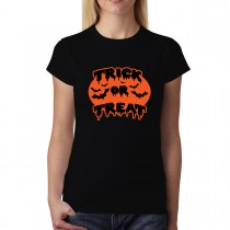 Trick or Treat Halloween Pumpkin Bats Womens T-shirt XS-3XL