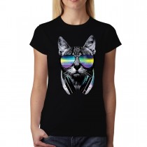 Cat DJ Headphones Womens T-shirt XS-3XL