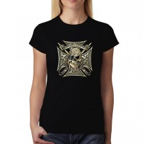 Pirate Skull Eye Patch Womens T-shirt XS-3XL